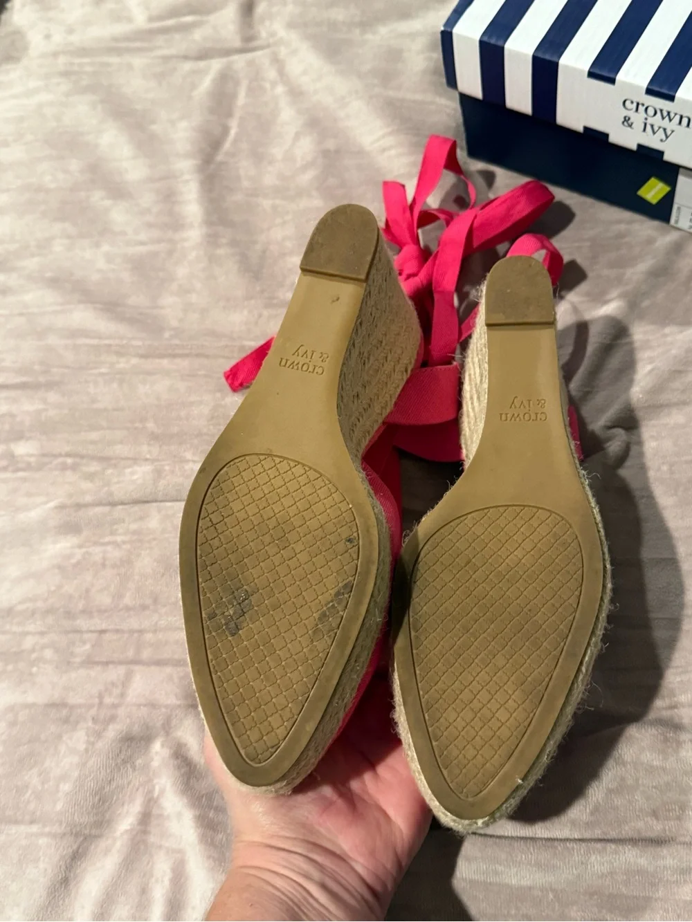 crown & ivy Hot Pink Lace-Up Espadrille Wedges